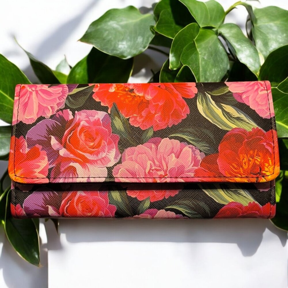 Julia Buxton 'Bianca' Bold Floral Vegan Leather Trifold RFID-Blocking Wallet